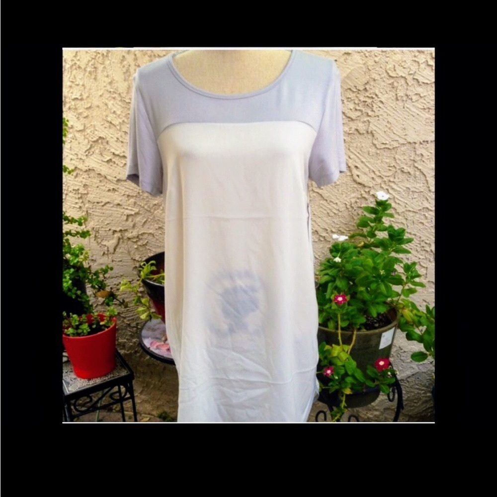 NWT $245 Donna Karan Colorblock Blouse/Tunic White/Gray - Large